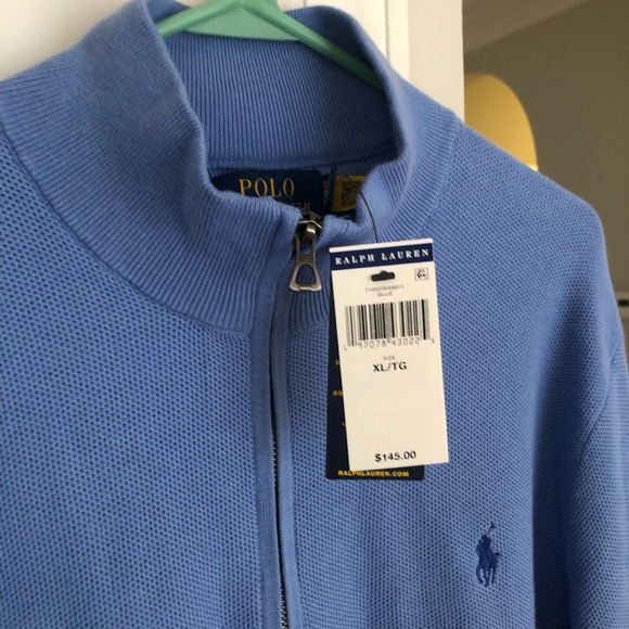 New w Tag: Polo Ralph LaurenMesh Knit Cotton Quarter Zip Sweater. Size XL